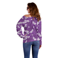 Hawaii Monstera Deliciosa Off Shoulder Sweater Purple Plumeria Polynesian Pattern LT05 - Polynesian Pride
