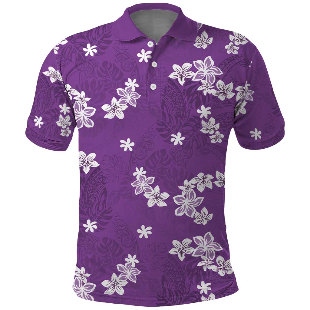 Hawaii Monstera Deliciosa Polo Shirt Purple Plumeria Polynesian Pattern LT05 Purple - Polynesian Pride