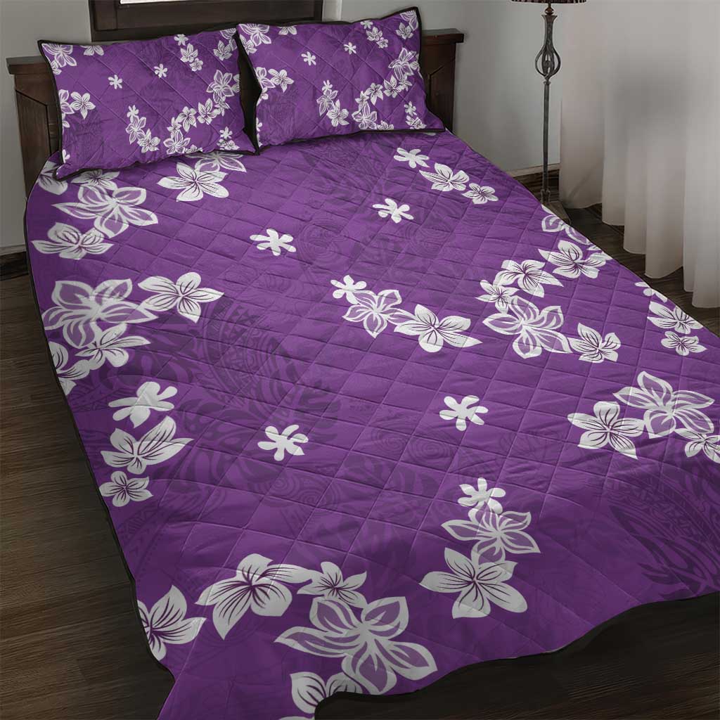Hawaii Monstera Deliciosa Quilt Bed Set Purple Plumeria Polynesian Pattern LT05 Purple - Polynesian Pride