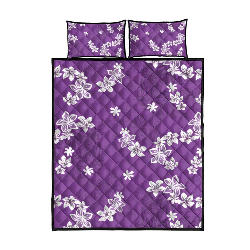 Hawaii Monstera Deliciosa Quilt Bed Set Purple Plumeria Polynesian Pattern LT05 - Polynesian Pride