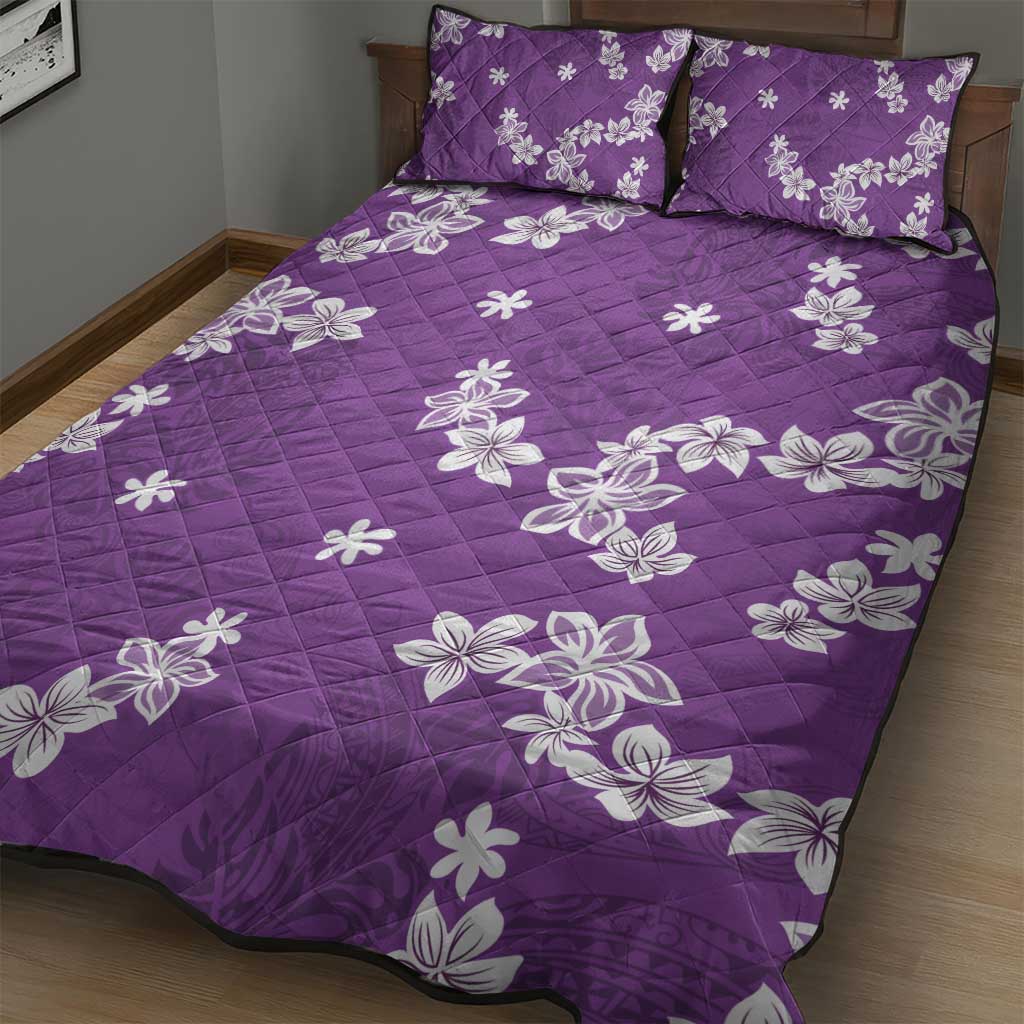 Hawaii Monstera Deliciosa Quilt Bed Set Purple Plumeria Polynesian Pattern LT05 - Polynesian Pride