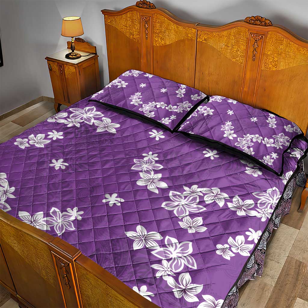Hawaii Monstera Deliciosa Quilt Bed Set Purple Plumeria Polynesian Pattern LT05 - Polynesian Pride