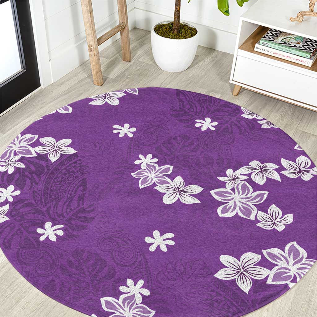 Hawaii Monstera Deliciosa Round Carpet Purple Plumeria Polynesian Pattern LT05 Purple - Polynesian Pride