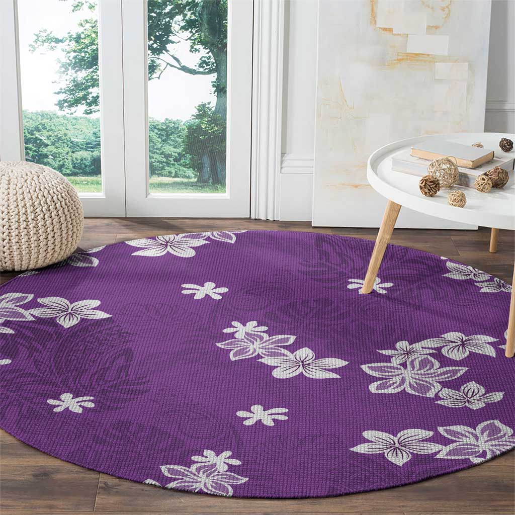 Hawaii Monstera Deliciosa Round Carpet Purple Plumeria Polynesian Pattern LT05 - Polynesian Pride