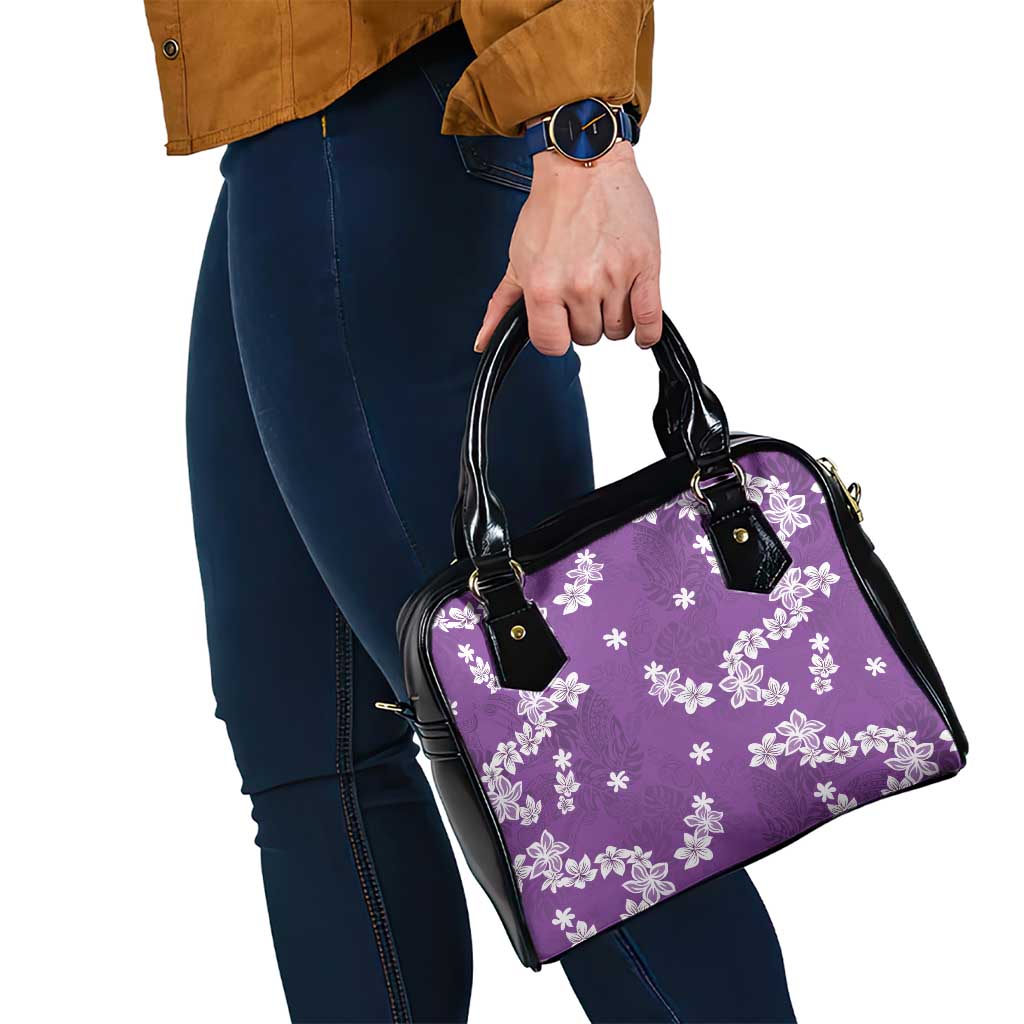 Hawaii Monstera Deliciosa Shoulder Handbag Purple Plumeria Polynesian Pattern LT05 - Polynesian Pride