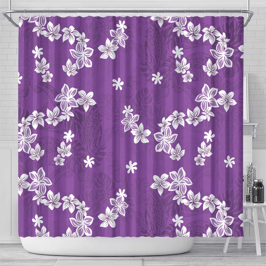Hawaii Monstera Deliciosa Shower Curtain Purple Plumeria Polynesian Pattern LT05 - Polynesian Pride