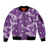 Hawaii Monstera Deliciosa Sleeve Zip Bomber Jacket Purple Plumeria Polynesian Pattern LT05 Unisex Purple - Polynesian Pride