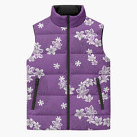 Hawaii Monstera Deliciosa Sleeveless Puffer Jacket Purple Plumeria Polynesian Pattern LT05 Unisex Purple - Polynesian Pride