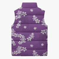 Hawaii Monstera Deliciosa Sleeveless Puffer Jacket Purple Plumeria Polynesian Pattern LT05 - Polynesian Pride