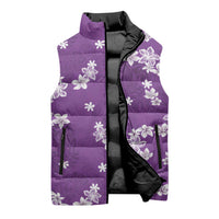 Hawaii Monstera Deliciosa Sleeveless Puffer Jacket Purple Plumeria Polynesian Pattern LT05 - Polynesian Pride