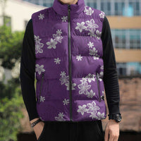 Hawaii Monstera Deliciosa Sleeveless Puffer Jacket Purple Plumeria Polynesian Pattern LT05 - Polynesian Pride