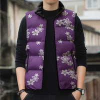 Hawaii Monstera Deliciosa Sleeveless Puffer Jacket Purple Plumeria Polynesian Pattern LT05 - Polynesian Pride
