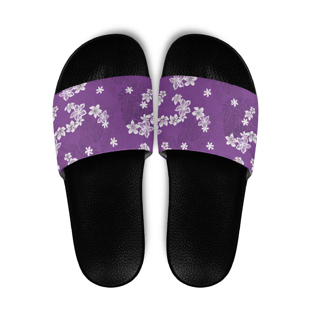 Hawaii Monstera Deliciosa Slide Sandals Purple Plumeria Polynesian Pattern LT05 Purple - Polynesian Pride