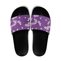 Hawaii Monstera Deliciosa Slide Sandals Purple Plumeria Polynesian Pattern LT05 Purple - Polynesian Pride
