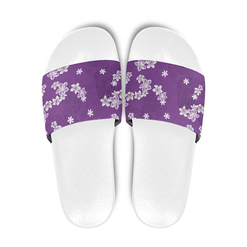 Hawaii Monstera Deliciosa Slide Sandals Purple Plumeria Polynesian Pattern LT05 Purple - Polynesian Pride