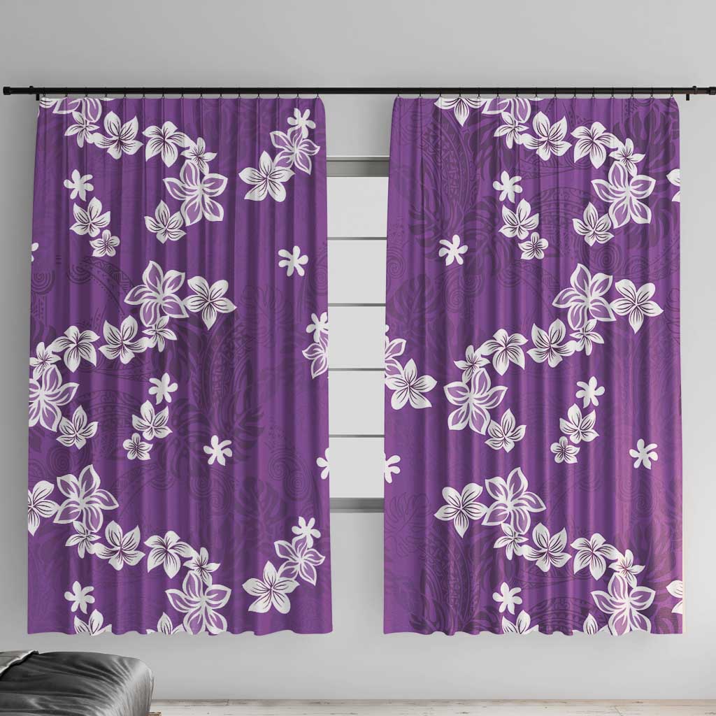 Hawaii Monstera Deliciosa Window Curtain Purple Plumeria Polynesian Pattern LT05 With Hooks Purple - Polynesian Pride