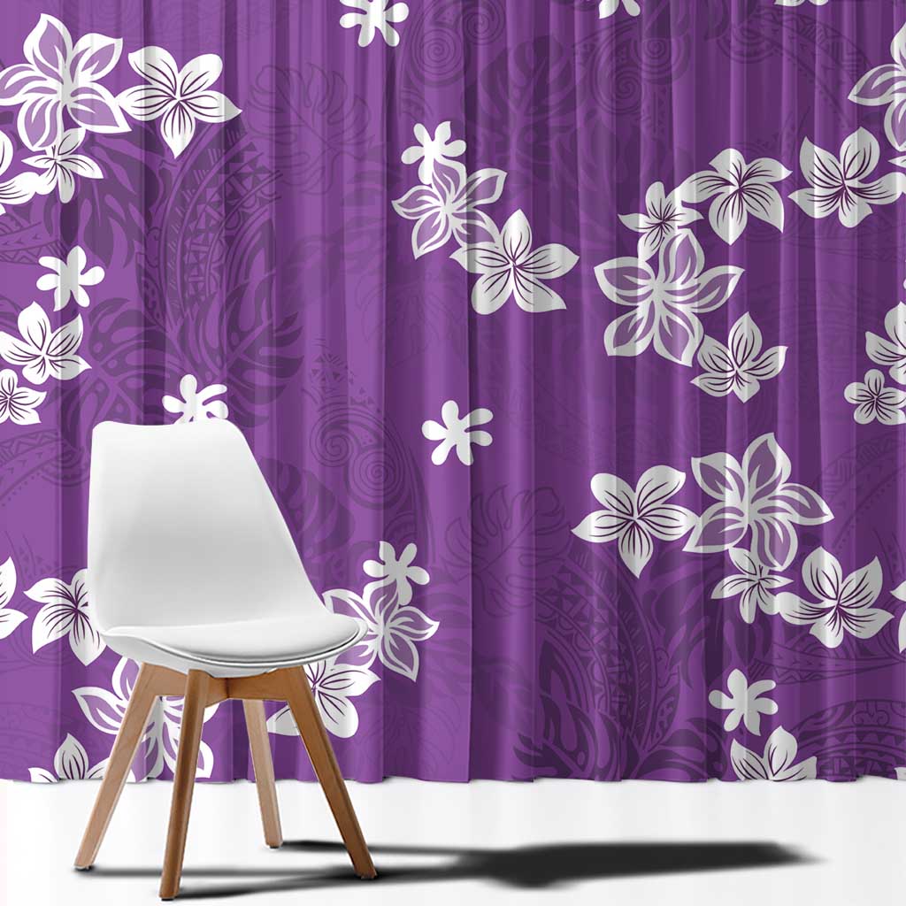 Hawaii Monstera Deliciosa Window Curtain Purple Plumeria Polynesian Pattern LT05 - Polynesian Pride