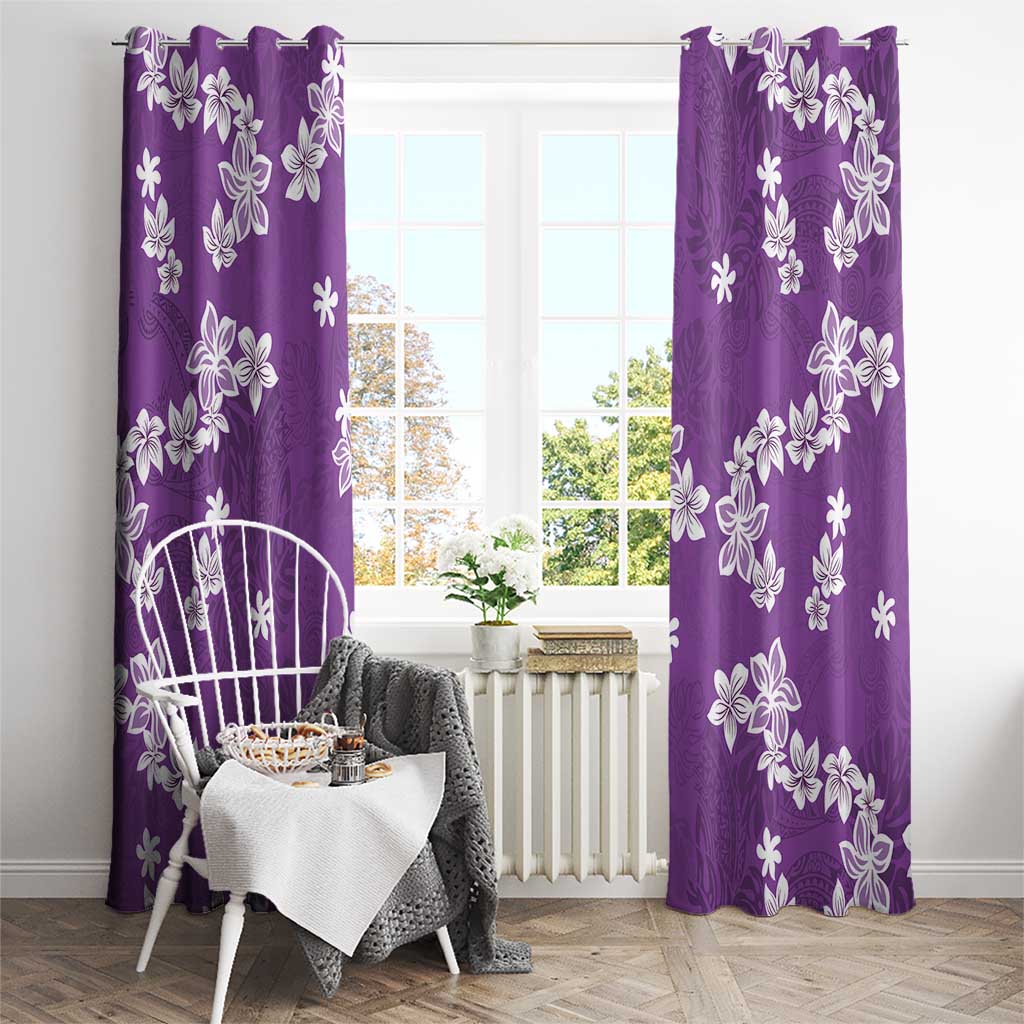Hawaii Monstera Deliciosa Window Curtain Purple Plumeria Polynesian Pattern LT05 - Polynesian Pride