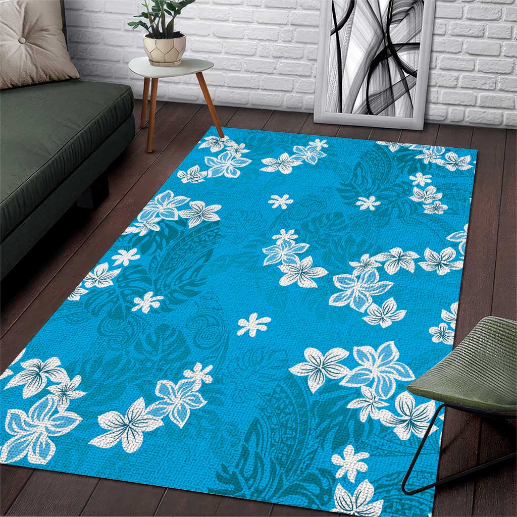 Hawaii Monstera Deliciosa Area Rug Blue Plumeria Polynesian Pattern LT05 Blue - Polynesian Pride