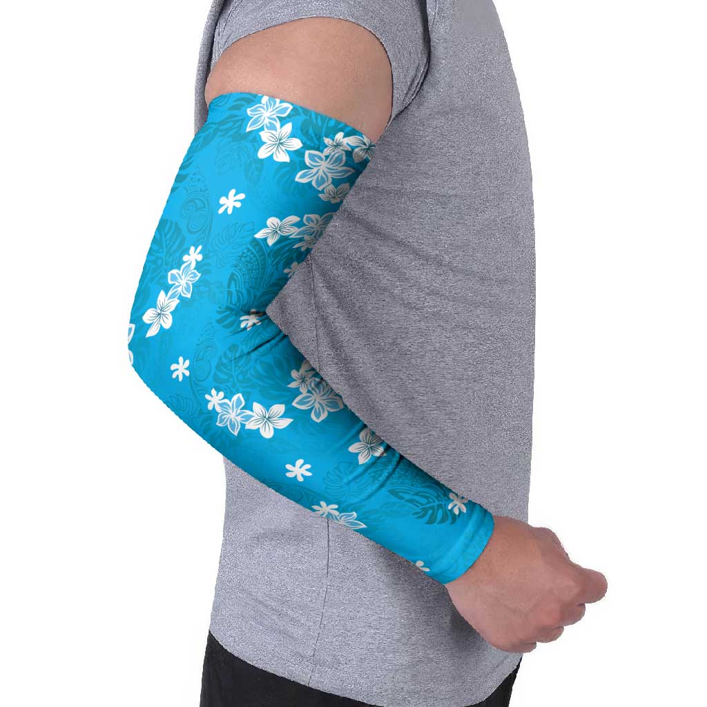 Hawaii Monstera Deliciosa Arm Sleeves Blue Plumeria Polynesian Pattern LT05 - Polynesian Pride