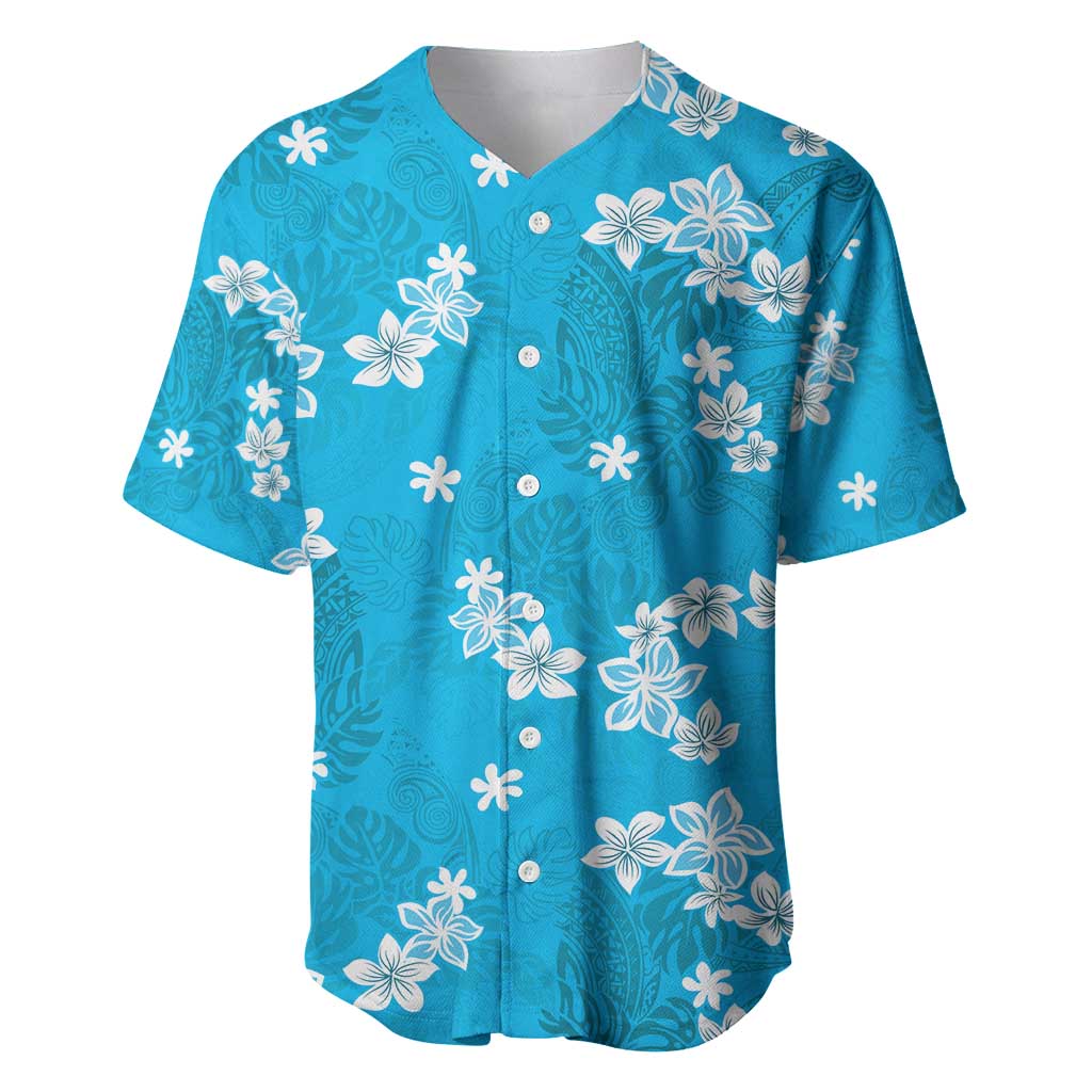 Hawaii Monstera Deliciosa Baseball Jersey Blue Plumeria Polynesian Pattern LT05 Blue - Polynesian Pride