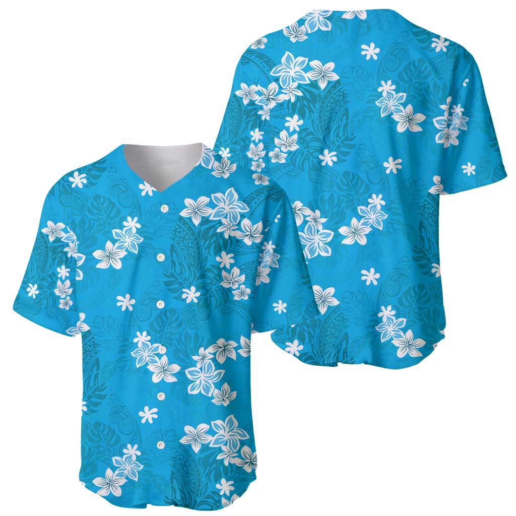 Hawaii Monstera Deliciosa Baseball Jersey Blue Plumeria Polynesian Pattern LT05 - Polynesian Pride