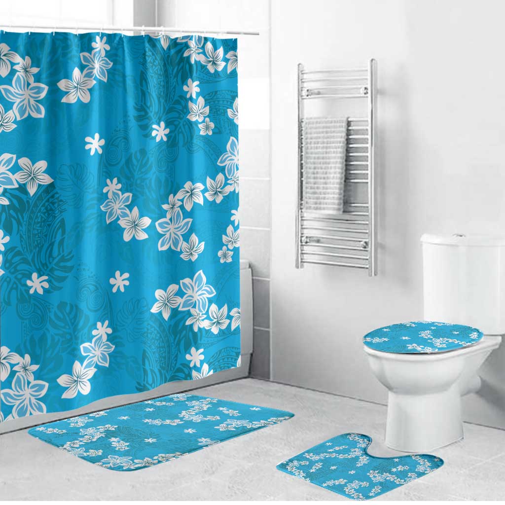 Hawaii Monstera Deliciosa Bathroom Set Blue Plumeria Polynesian Pattern LT05 Bathroom Set (4 pcs) Blue - Polynesian Pride