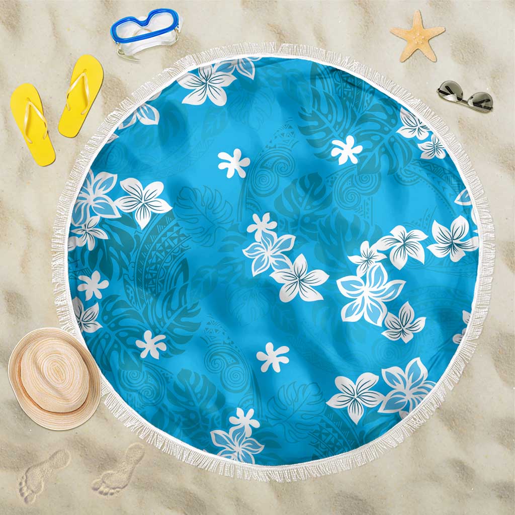 Hawaii Monstera Deliciosa Beach Blanket Blue Plumeria Polynesian Pattern LT05 One Size 150cm Blue - Polynesian Pride