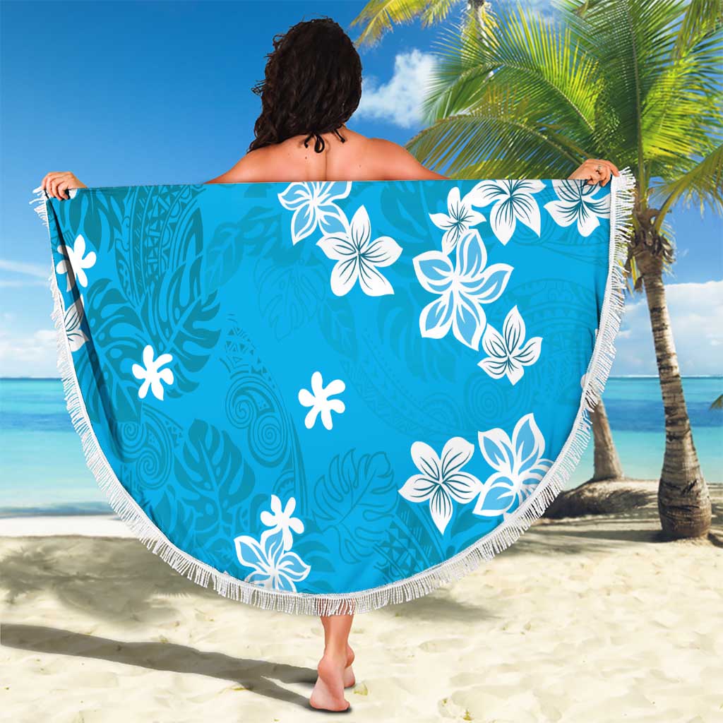 Hawaii Monstera Deliciosa Beach Blanket Blue Plumeria Polynesian Pattern LT05 - Polynesian Pride