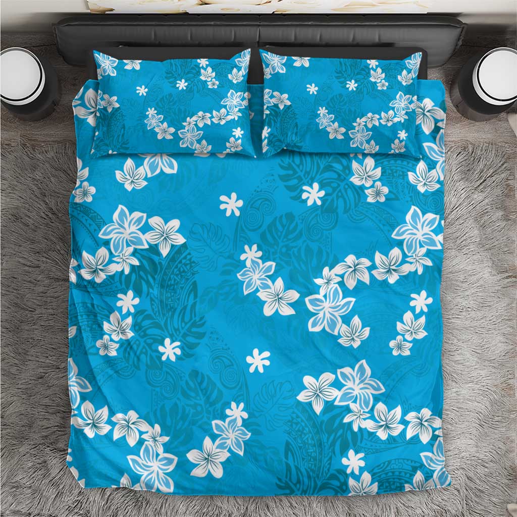 Hawaii Monstera Deliciosa Bedding Set Blue Plumeria Polynesian Pattern LT05 Blue - Polynesian Pride