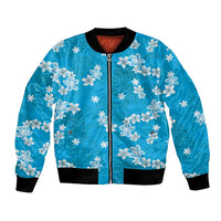 Hawaii Monstera Deliciosa Bomber Jacket Blue Plumeria Polynesian Pattern LT05 Unisex Blue - Polynesian Pride