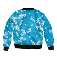 Hawaii Monstera Deliciosa Bomber Jacket Blue Plumeria Polynesian Pattern LT05 - Polynesian Pride
