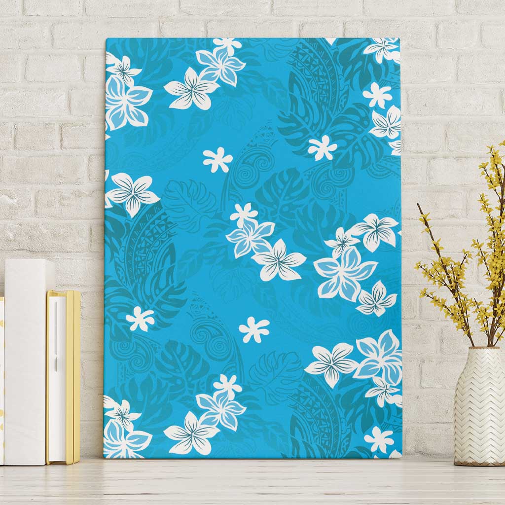 Hawaii Monstera Deliciosa Canvas Wall Art Blue Plumeria Polynesian Pattern LT05 Without Frame Blue - Polynesian Pride