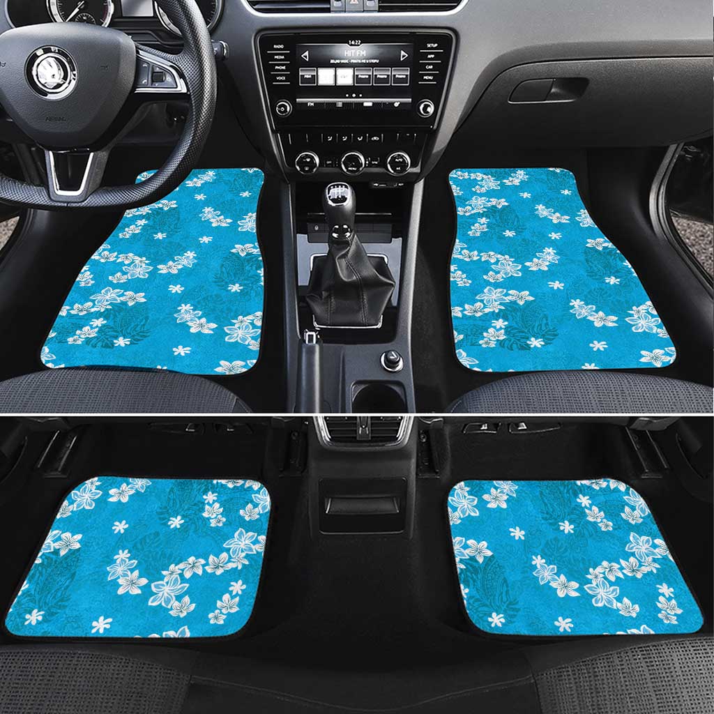 Hawaii Monstera Deliciosa Car Mats Blue Plumeria Polynesian Pattern LT05 Set 4pcs Blue - Polynesian Pride