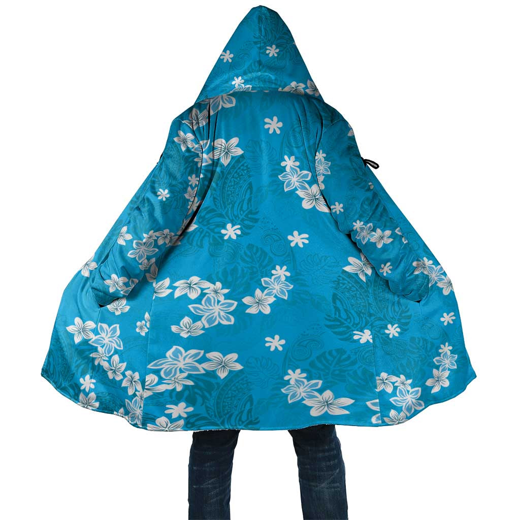 Hawaii Monstera Deliciosa Cloak Blue Plumeria Polynesian Pattern LT05 Unisex Blue - Polynesian Pride
