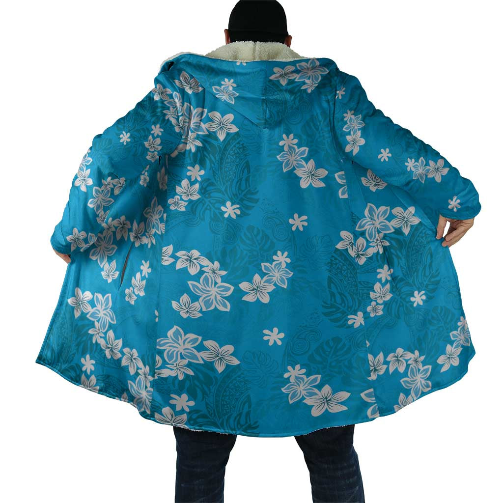 Hawaii Monstera Deliciosa Cloak Blue Plumeria Polynesian Pattern LT05 - Polynesian Pride