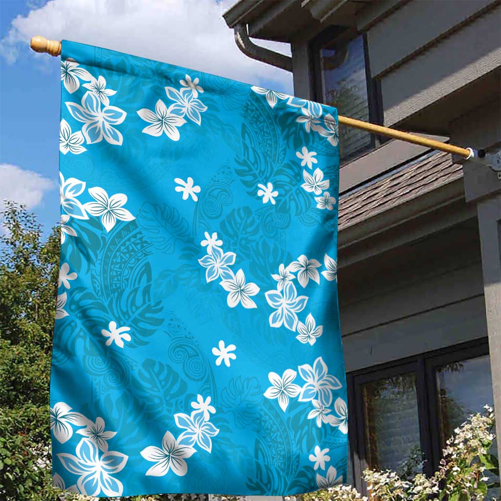 Hawaii Monstera Deliciosa Garden Flag Blue Plumeria Polynesian Pattern LT05 - Polynesian Pride