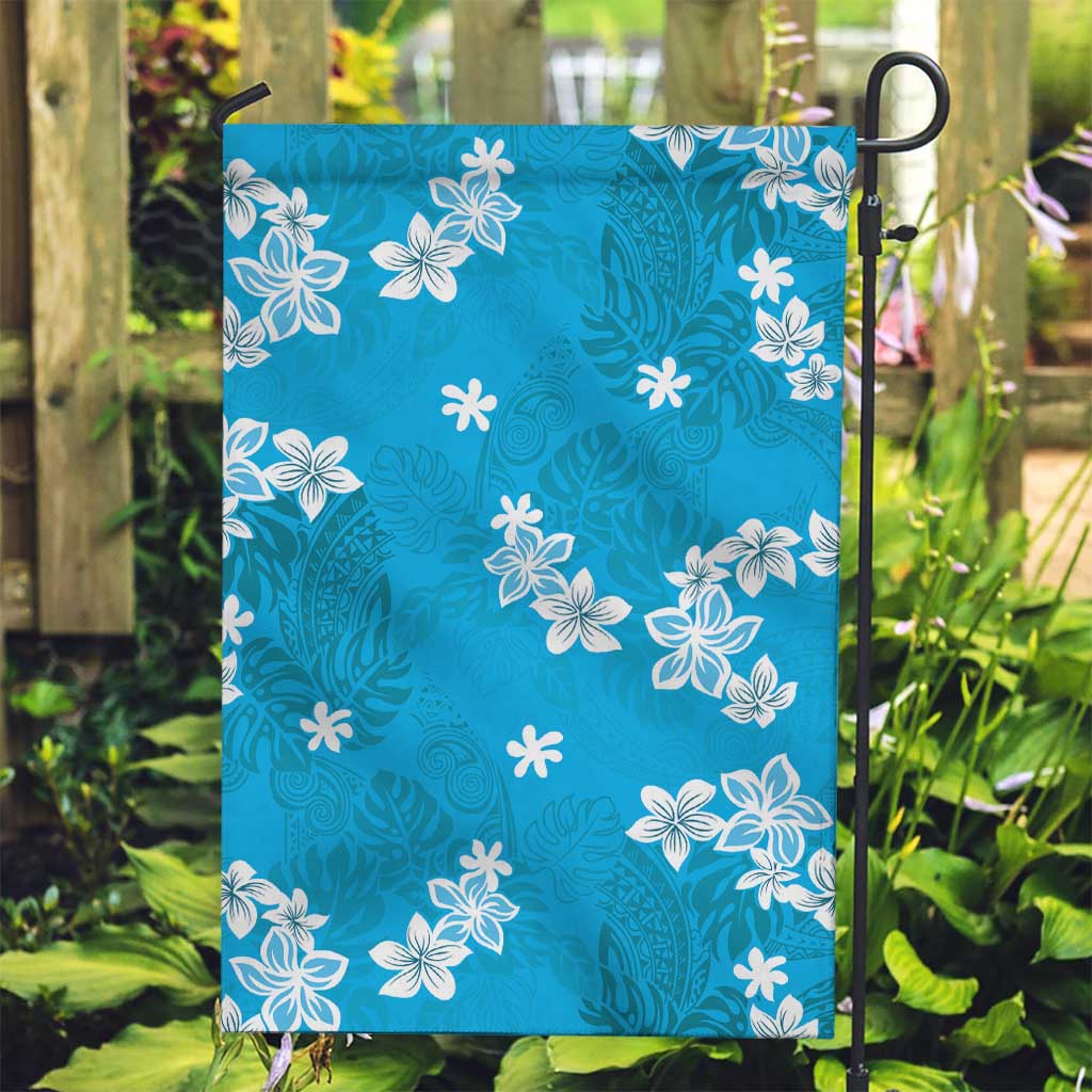 Hawaii Monstera Deliciosa Garden Flag Blue Plumeria Polynesian Pattern LT05 Garden Flag Blue - Polynesian Pride