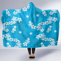 Hawaii Monstera Deliciosa Hooded Blanket Blue Plumeria Polynesian Pattern LT05 One Size Blue - Polynesian Pride