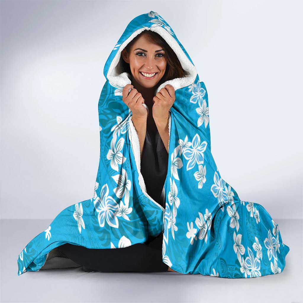 Hawaii Monstera Deliciosa Hooded Blanket Blue Plumeria Polynesian Pattern LT05 - Polynesian Pride