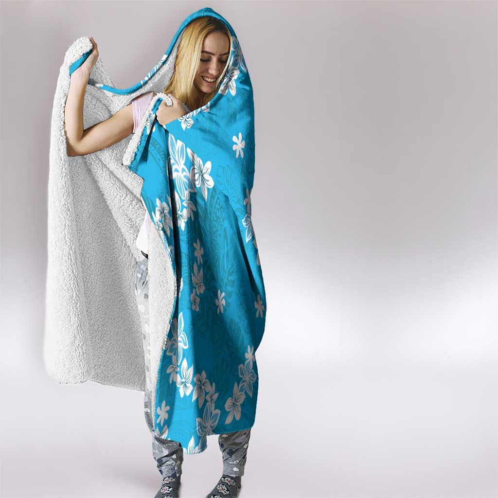 Hawaii Monstera Deliciosa Hooded Blanket Blue Plumeria Polynesian Pattern LT05 - Polynesian Pride
