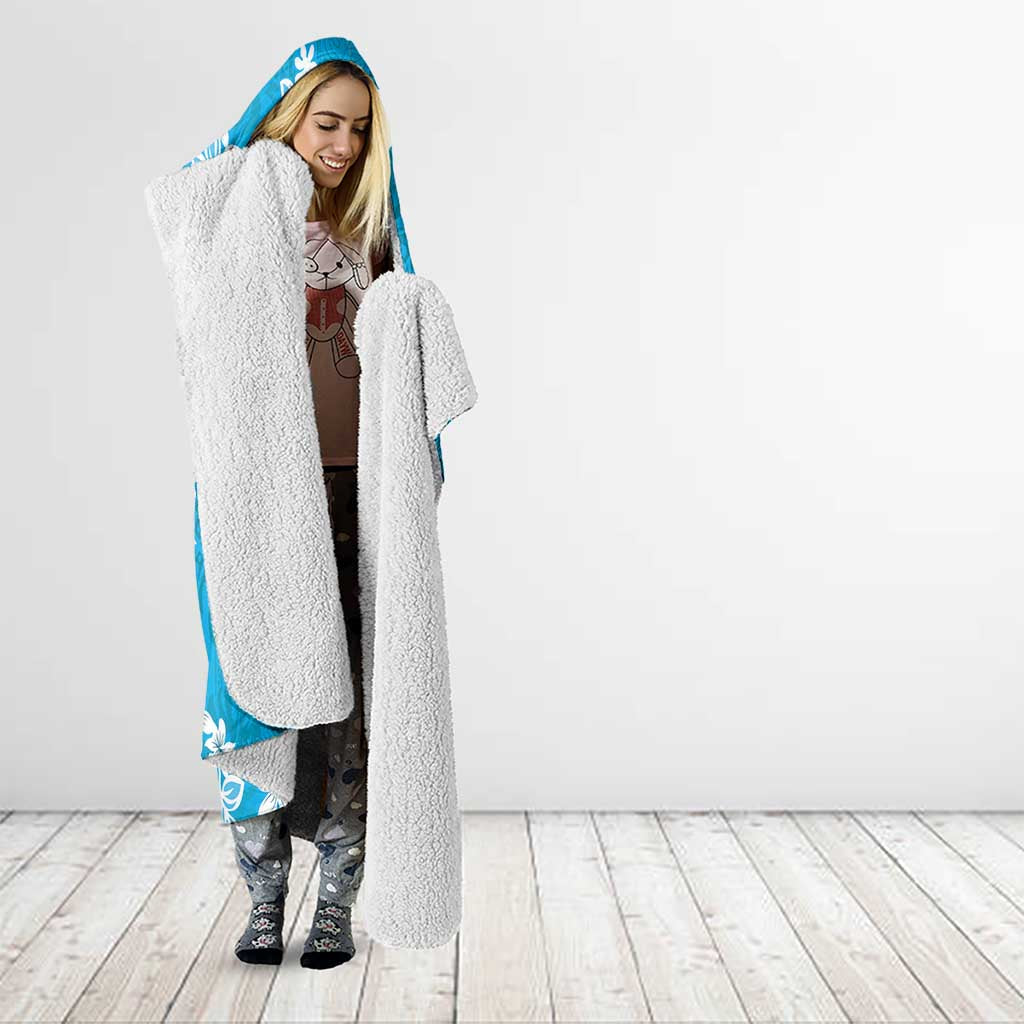 Hawaii Monstera Deliciosa Hooded Blanket Blue Plumeria Polynesian Pattern LT05 - Polynesian Pride