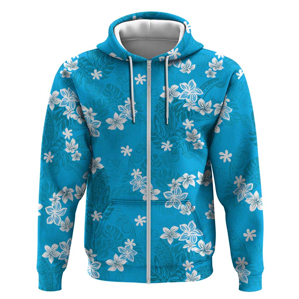 Hawaii Monstera Deliciosa Hoodie Blue Plumeria Polynesian Pattern LT05 Zip Hoodie Blue - Polynesian Pride
