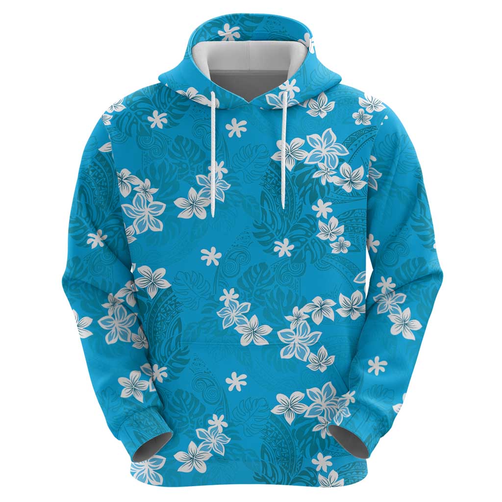 Hawaii Monstera Deliciosa Hoodie Blue Plumeria Polynesian Pattern LT05 - Polynesian Pride