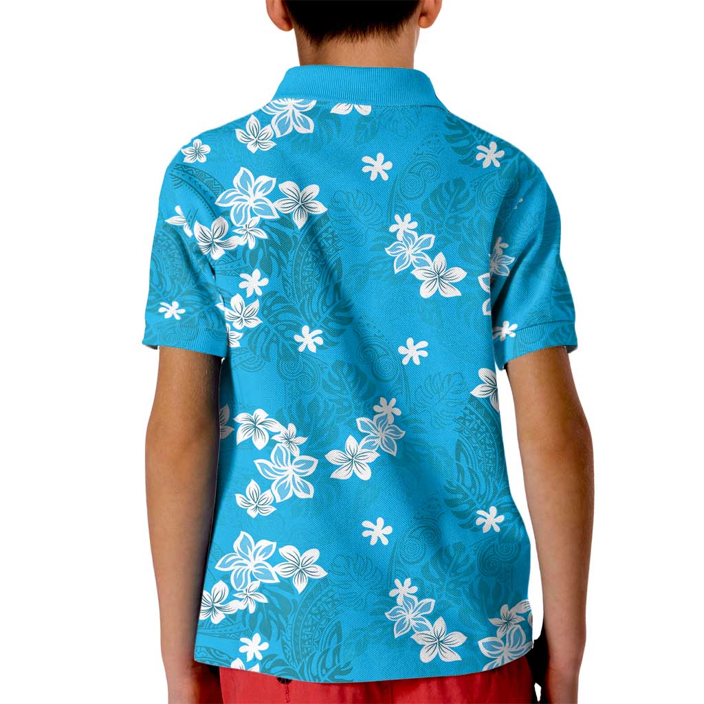 Hawaii Monstera Deliciosa Kid Polo Shirt Blue Plumeria Polynesian Pattern LT05 - Polynesian Pride