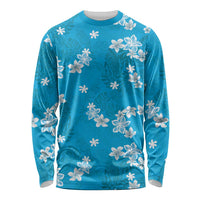 Hawaii Monstera Deliciosa Long Sleeve Shirt Blue Plumeria Polynesian Pattern LT05 Unisex Blue - Polynesian Pride