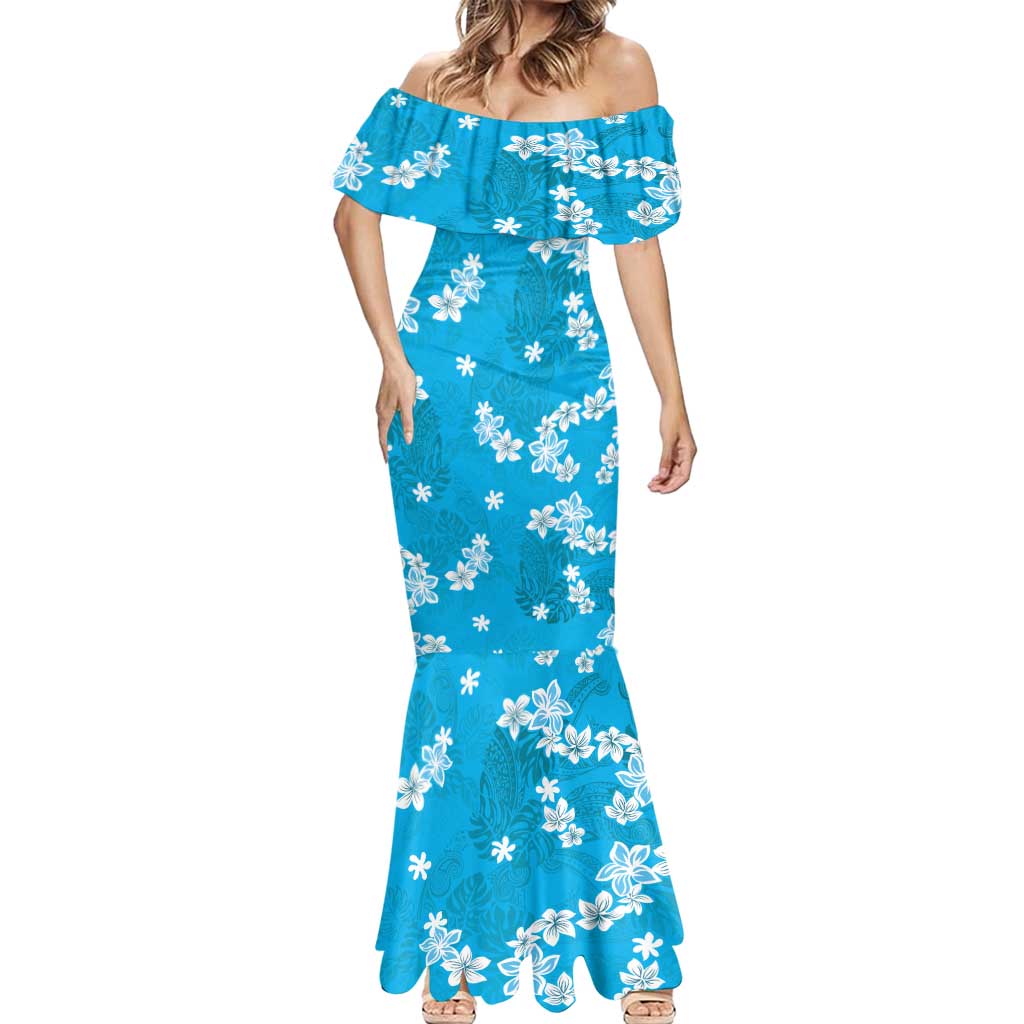 Hawaii Monstera Deliciosa Mermaid Dress Blue Plumeria Polynesian Pattern LT05 - Polynesian Pride