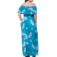 Hawaii Monstera Deliciosa Off Shoulder Maxi Dress Blue Plumeria Polynesian Pattern LT05 - Polynesian Pride