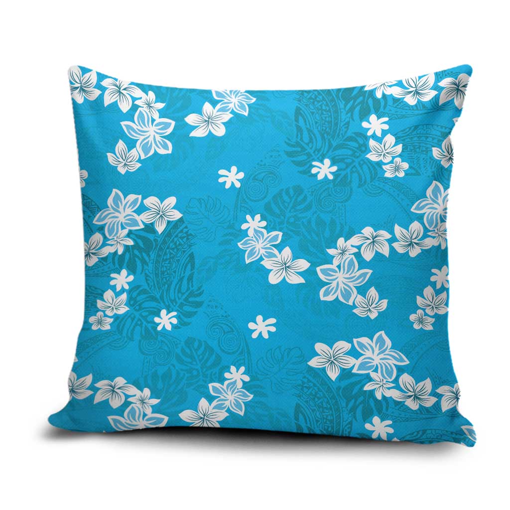 Hawaii Monstera Deliciosa Pillow Cover Blue Plumeria Polynesian Pattern LT05 Blue - Polynesian Pride