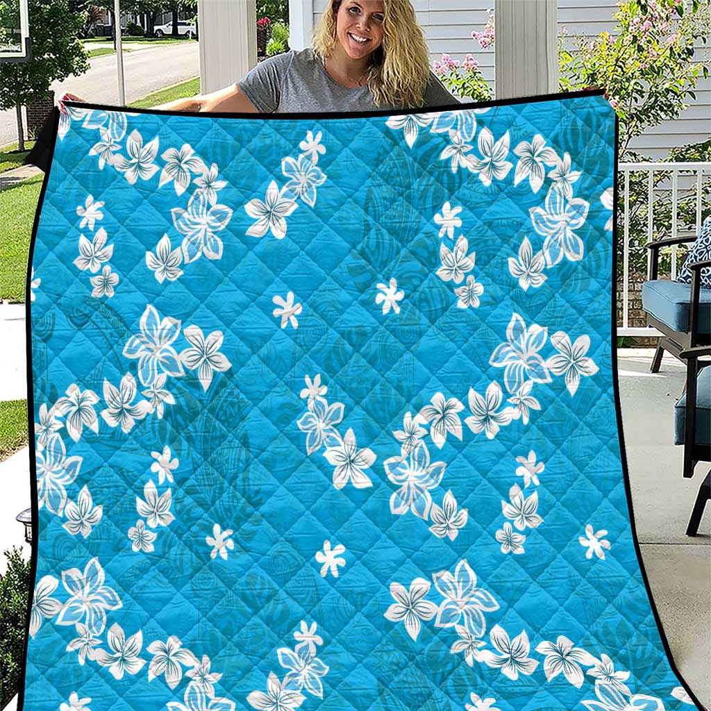 Hawaii Monstera Deliciosa Quilt Blue Plumeria Polynesian Pattern LT05 Blue - Polynesian Pride